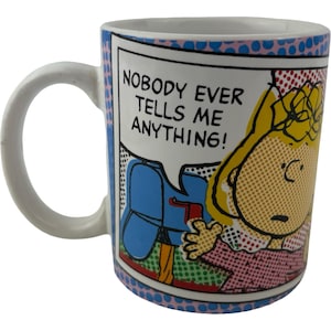 Gibson Peanuts Sally Coffee Mug Vintage 11oz Nobody Ever Tells Me Anything Comic Strip image 1