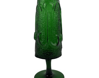 Stelvia Wayne Husted Pedestal Vase Empoli Antigua Emerald Green Glass 10 3/4" Vintage 1960's Italy