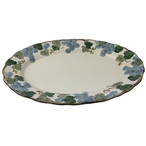 Metlox Sculptured Grape Oval Serving Platter 14 1/4&quot; Vintage Poppy Trail Fruit Embossed California Pottery Made in USA A