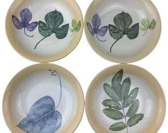 Portmeirion Leaves The Seasons Collection Individual Pasta Bowls Lot of 4 Vintage 8 1/2" Multi-Colored Leaves Made in England