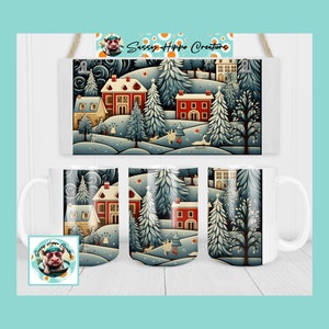Keramik Kaffeetasse Winter Postkarte Szene Weihnachten Urlaub 15 Unzen Hand sublimiert von Sassy Hippo Creations