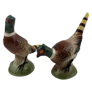 PHEASANT Bird Salt and Pepper Shaker Set Glazed Ceramic Vintage Long Tail Made in JAPAN