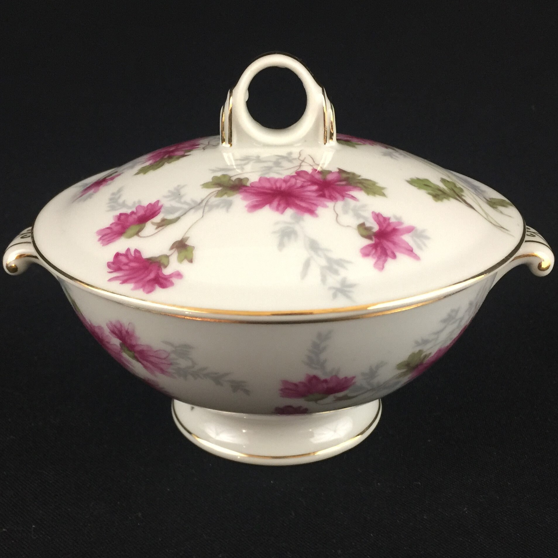 Vintage Lidded Sugar Bowl by NS Nagoya Shokai Mountain Pink Ivory China Floral Made in Japan