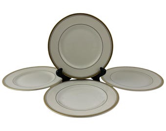 Syracuse China Monticello brood- en boterborden Veel van 4 oud ivoor 6 1/4" vintage gouden band randversiering gemaakt in de VS