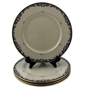 LENOX Liberty Salad Dessert Plates Set of 4 Vintage 8 3/8&quot; Presidential Blue Band Scrolls Gold Trim Made in USA