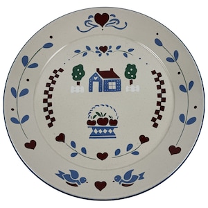 International China Habersham Country Round Chop Plate Platter 12&quot; Stoneware Bluebirds Hearts and Apples Vintage Made in Japan C