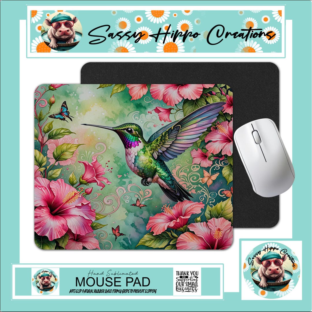 Hummingbird Mouse Mouse Pad Colorful Hummingbird Pink Flowers Butterfly Anti Slip Back ...