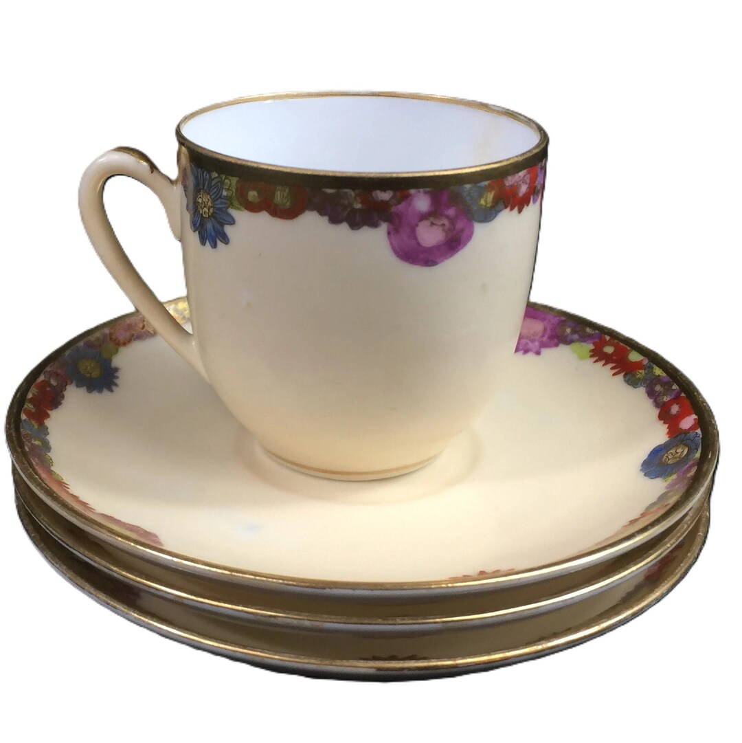 Demitasse Chocolate 1 Cup and 3 Saucers Multi Floral Gold Trim Vintage ...