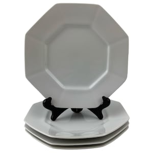 Fitz and Floyd WHITE OCTAGONAL Salad Dessert Plates Set of 4 Vintage 8&quot; Made in Japan