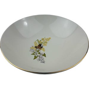 Taylor-Smith-Taylor Leaf O'Gold Rund Grönsaksskål Vintage 23 cm Mångsidig Bruna och Gulgula Guldkantade Blad Tillverkade i USA