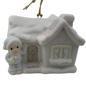 Precious Moments Ornament Sam&#39;s House Sugar Town 530468 Porcelain Bisque Vintage 1994 Holiday Christmas Keepsake
