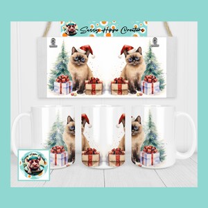 Ceramic Coffee Mug Pretty Burmese Cat Kitten Christmas Holiday 15oz Hand Sublimated by Sassy Hippo Creations