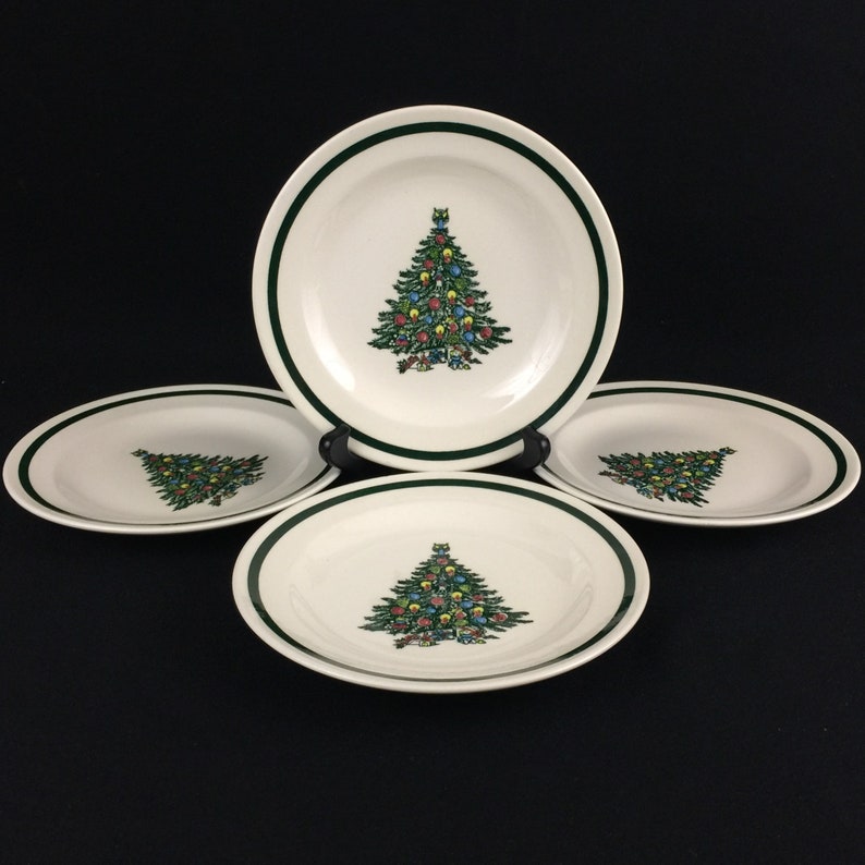 Set of 4 Vintage Salad Plates by Royal China Company Christmas Tree RYL81 Sebring OH Made in USA