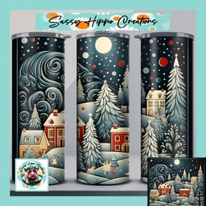 Skinny Tumbler Winter Postkarte Szene Weihnachten Urlaub 20 Unzen Edelstahl Hand sublimiert von Sassy Hippo Creations