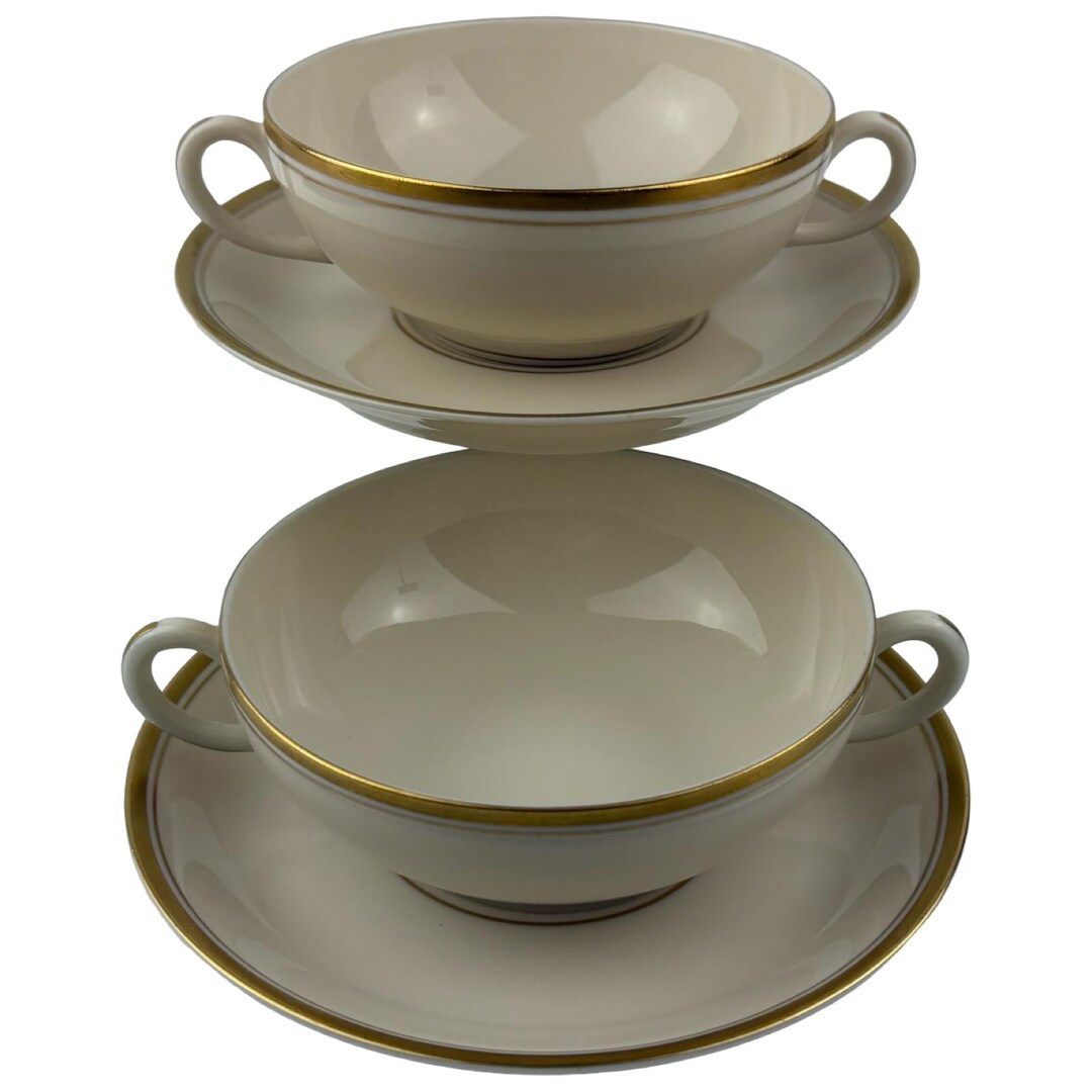 Syracuse China Monticello Flat Cream Soup Bowls and Saucers Set of 2 ...