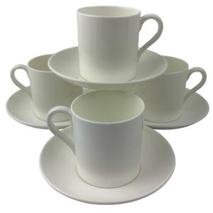 Wedgwood WHITE Inspiration Flat Demitasse Cups and Saucers Set of 4 Vintage Made in England