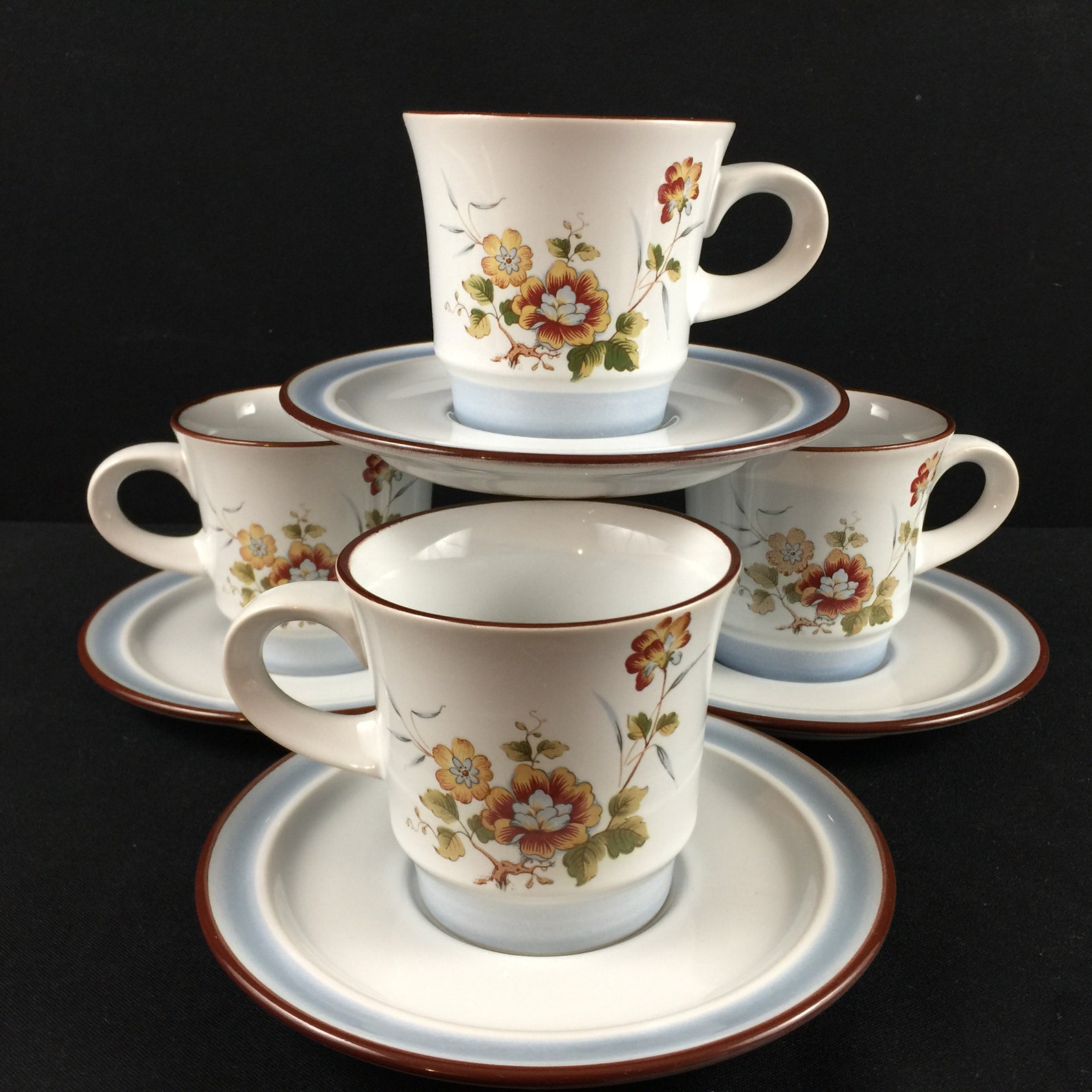 Set of 4 Vintage Cups and Saucers by Noritake Stoneware Etsy