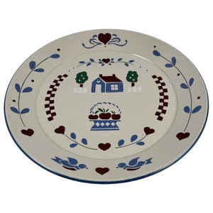 International China Habersham Country Round Chop Plate Platter 12&quot; Stoneware Bluebirds Hearts and Apples Vintage Made in Japan A