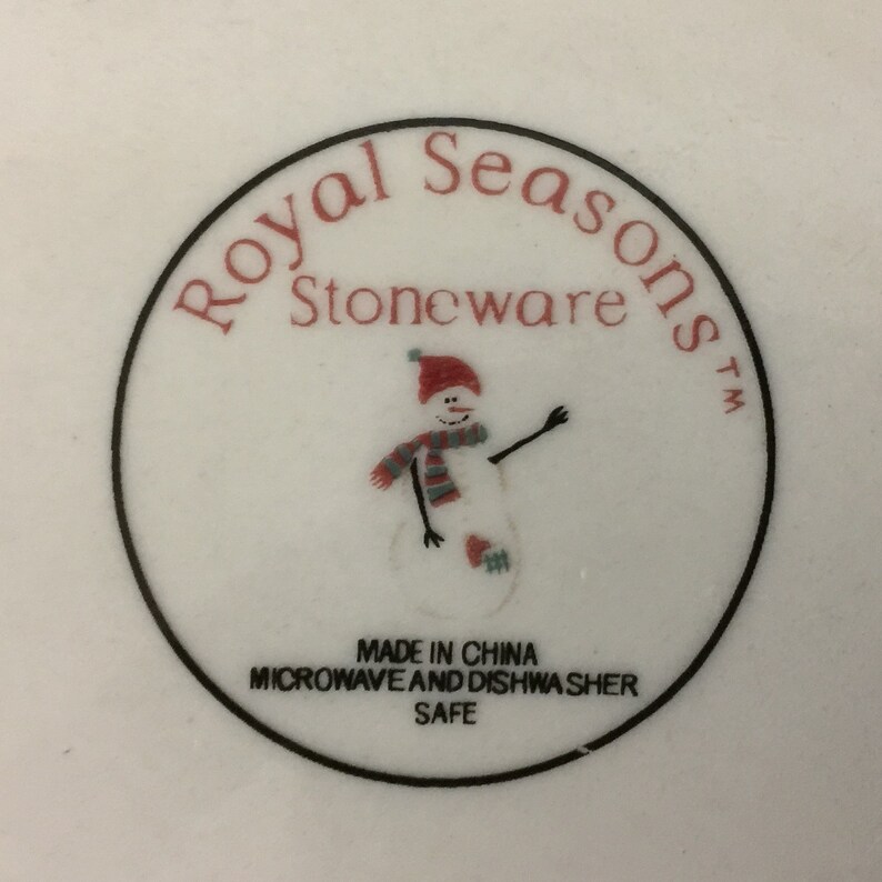 Vintage Vegetable Serving Bowl 10 by Royal Seasons Stoneware Snowmen Winter Scene RN2 Christmas
