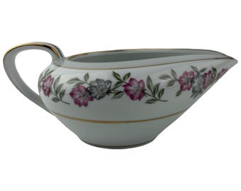 Jarra Noritake 5433 con flores rosas oscuras y grises, ribete dorado, estilo vintage, fabricada en Japón, década de 1950