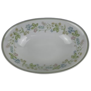 Cuenco ovalado para servir verduras Noritake Essence de 10&quot; Vintage 2606 con banda verde floral multicolor y borde platino Fabricado en Japón B