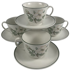 Johnson Brothers Juliette Cups and Saucers Set of 4 Vintage Peach and White Floral Ironstone Made in England