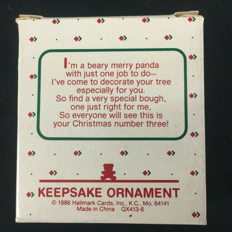 Vintage 1986 Hallmark Keepsake Ornament Child/'s 3rd Third Christmas Panda Bear