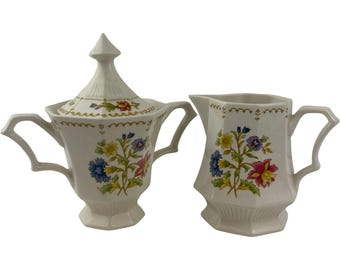 Nikko Classic Collection Magenta suikerpot en melkkan met deksel Vintage wilde bloemen Veelkleurig bloemen Made in Japan