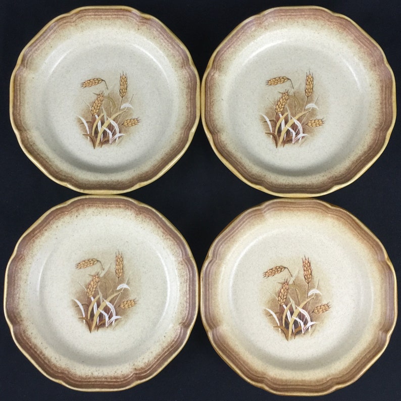 Set of 4 Vintage Salad Dessert Plates 8 by Mikasa Whole Wheat GRANOLA E8001 Made in Japan