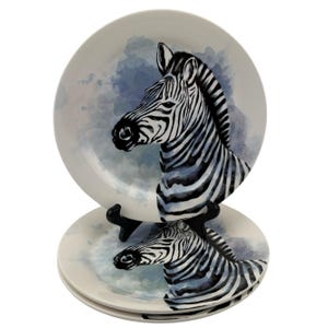 Pier 1 Imports Zebra Salad Dessert Plates Set of 3 Ironstone 8 3/4&quot; Home Decor