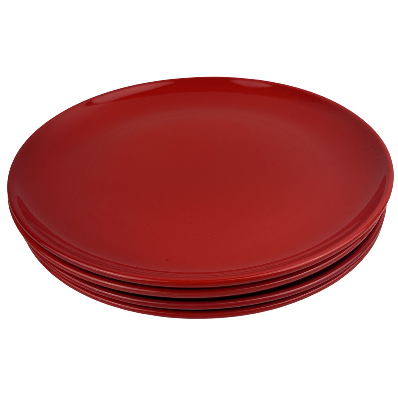 Metlox Mardi Gras Red Dinner Plates Set of 4 Vintage 10" Poppy Trail Vernon Made in California USA 1950's