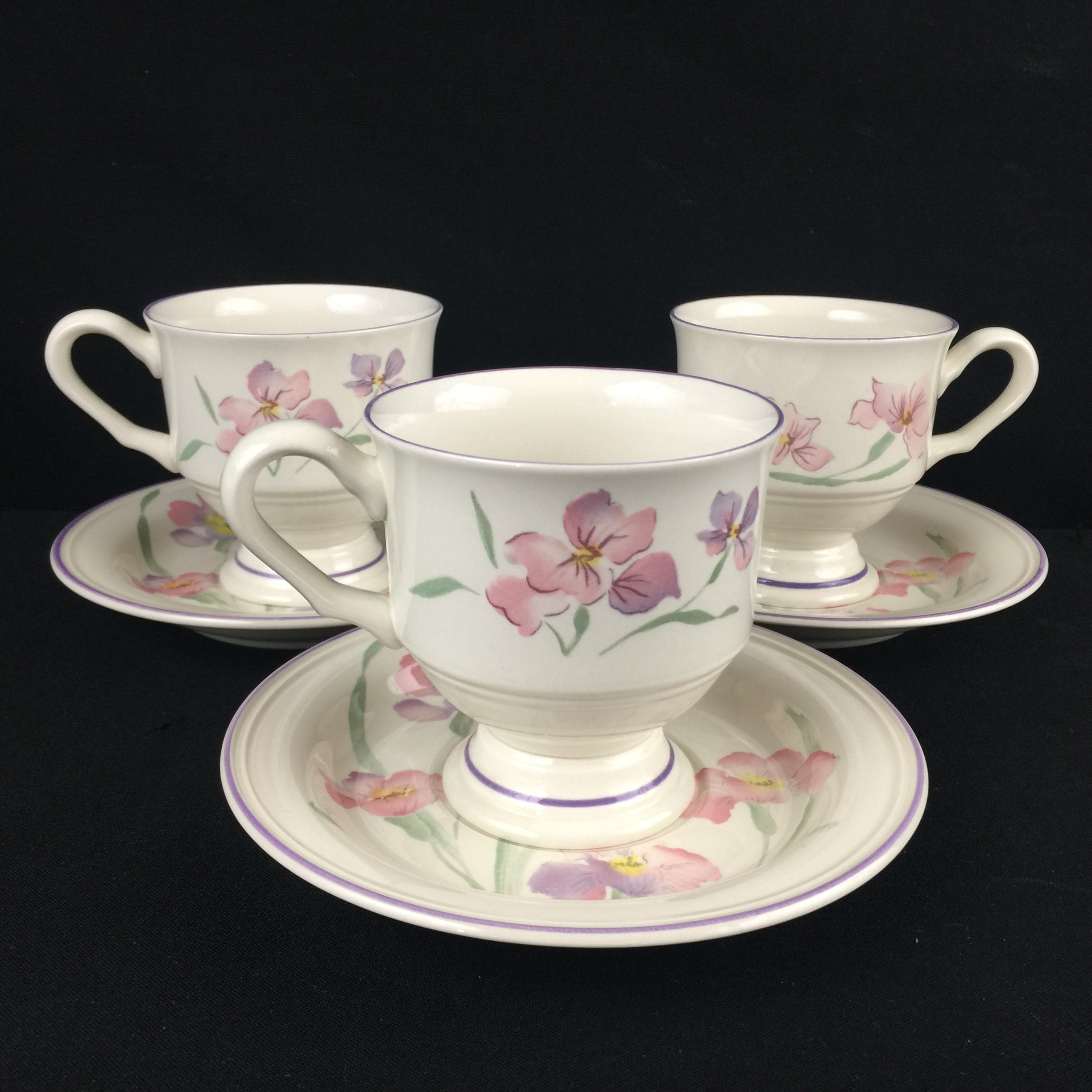 Set of 3 Vintage Footed Cups and Saucers by Sango Windsor Etsy UK