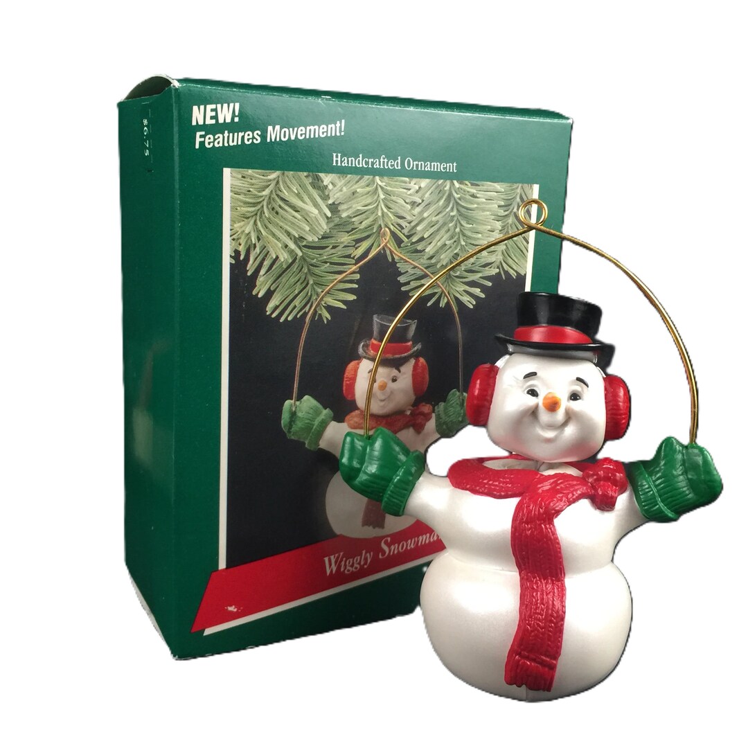 Hallmark Ornament Wiggly Snowman Bobble Head Movement Vintage 1989