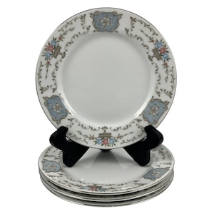 Norleans China Grandee Bread and Butter Plates Set of 4 Vintage 6 1/4&quot; Pink and Blue Floral Made in Japan