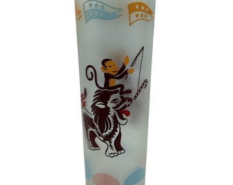 Libbey Circus Days Tom Collins drinkglas beker Monkey Lion Frosted 7&quot; VTG 1950&#39;s