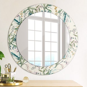 Watercolor Flowers, White Frame Mirror, Floral Pattern Mirror, Mirror Frame Print, Circle Colorful Mirror