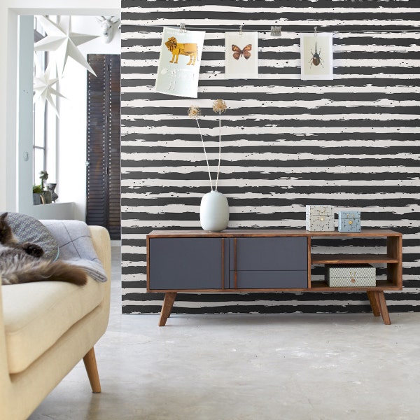 Wall stripes | Stripe wall cover | Removable wallpaper | Any color mural | Striped wall mural | Temporary wallpaper  #11