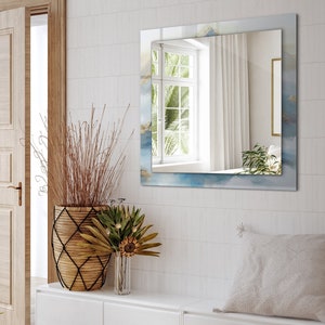 Mountains In The Fog, Gray Frame mirror, Designer Mirror, Small Mirror, Hallway Mirror, Printed pattern frame