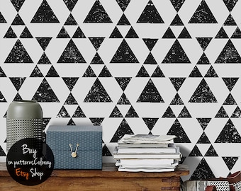 Grunge Triangle removable wallpaper || Modern Design || Black & White || Peel and Stick Wallpaper || Self adhesive Wallpaper  #146