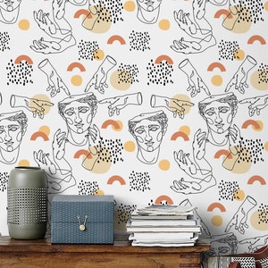 Classical Shapes Removable Wallpaper, Orange Cartoon Temporary Wall Covering, CartoonSelf Adhesive Wall Sticker, #04KL