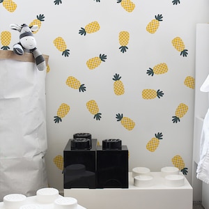 Juicy pineapple removable wallpaper || Peel and stick || Seamless pattern wall mural ||  Fruits decor || Kitchen Wall Decor || White  #170
