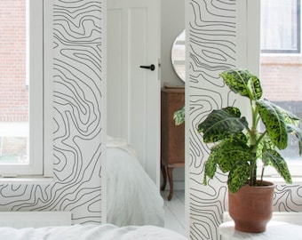 Topographic map pattern, line design, minimalistic and scandinavian wallpaper, white, self adhesive, reusable, removable wall mural #98