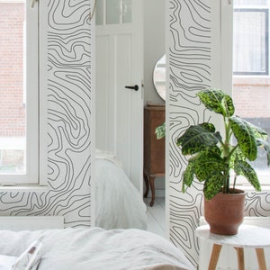 Topographische Karte, Liniendesign, minimalistische Tapete, weiß, selbstklebend, wiederverwendbar, ablösbar, modernes Wandbild #98