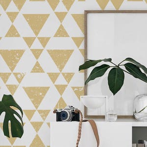 Triangles composition removable wallpaper || Geometric Pattern wallpaper ||  Peel and Stick wallpaper || Temporary wallpaper   #139