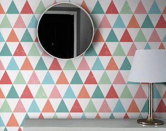 Grunge colorful triangles pattern, geometric wallpaper, regular shapes, simple, minimalistic wall mural, reusable #124