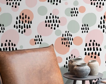 Abstract pastel seamless pattern wallpaper || Colorful dots wall decor || Peel and stick removable wallpaper  #40