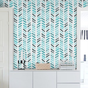 Watercolor herringbone wallpaper, peel and stick! Self adhesive wall mural, Pattern wallpaper  #41