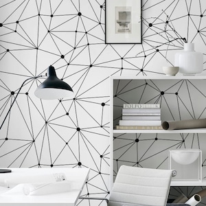 Minimalistic constellations wallpaper, black and white, lines wall mural, dots, scandinavian style, reusable, removable #92