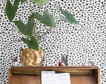 Tiny triangles pattern, minimalistic, black and white wallpaper, self adhesive wall mural #69