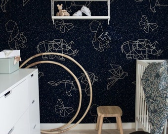 Constellation animals, line design, galaxy, cosmos, minimalistic wallpaper, white, self adhesive, reusable, removable wall mural #159